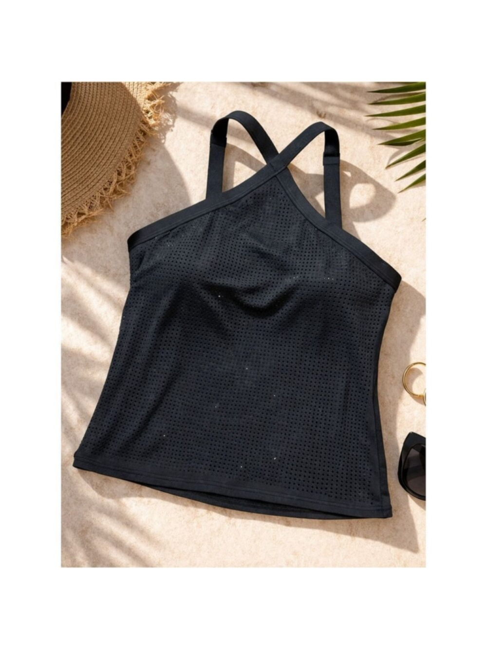 ✨ Michael Michael Kors Black Studded Tankini Swim Top Size M NWT Luxe Swimwear ✨ - Picture 1 of 13